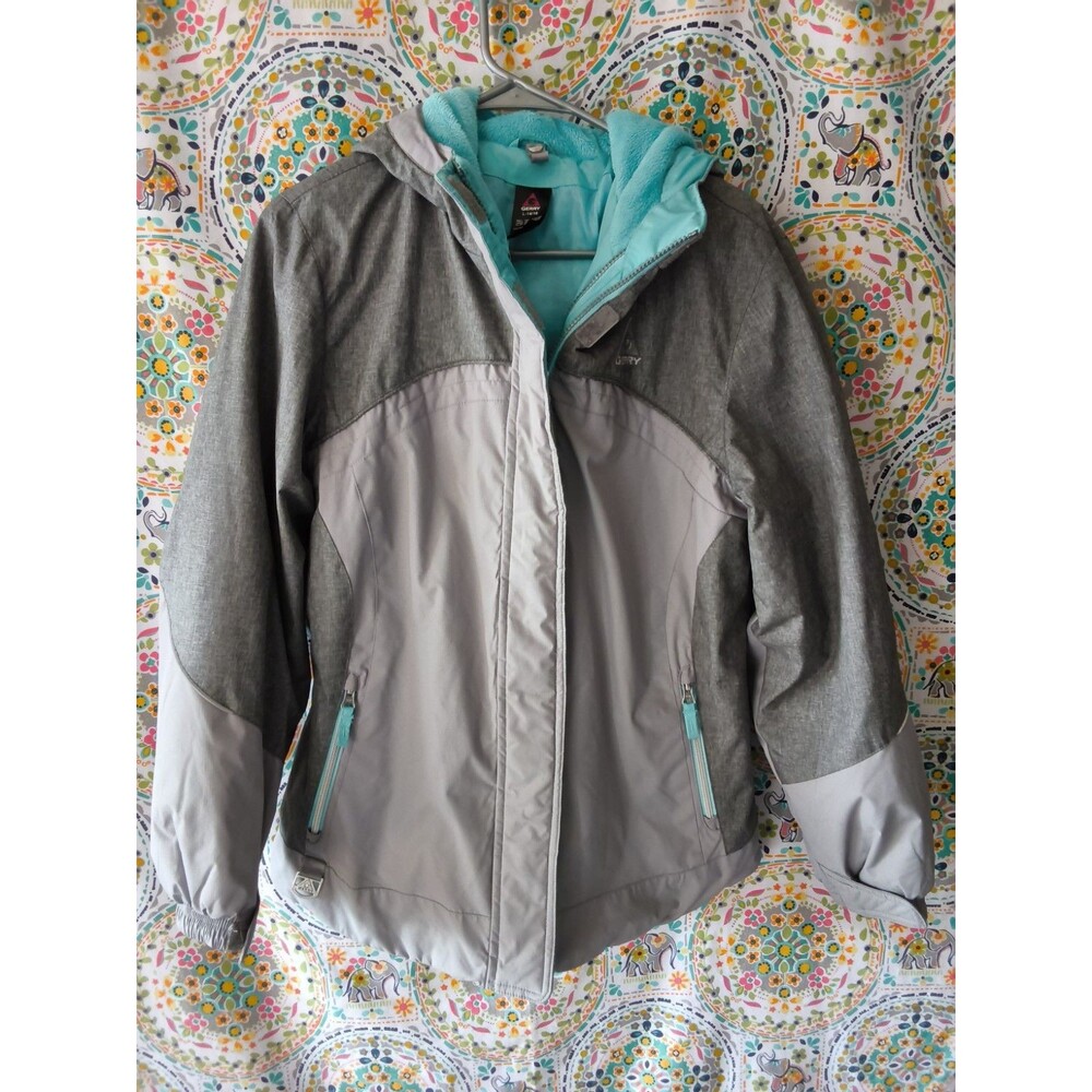 Gerry Hooded Winter Coat Girls LARGE 14-16 Gray Zip Up Ski Snowboard Reflective